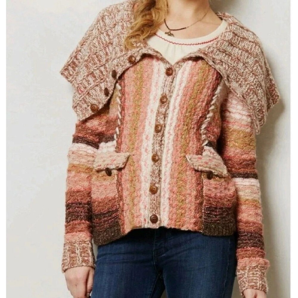 Sleeping On Snow Womens Cardigan Sweater Size Small Anthro Wool Blend Cowl Neck